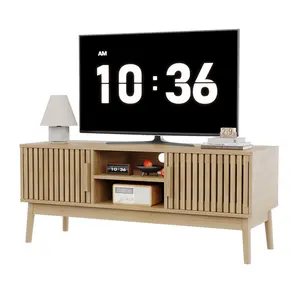 Boho TV Stand for Living Room,Wooden Entertainment Center for 50 inch TVs,Modern Media Console with Fluted Door Storage Cabinet and Open Shelves