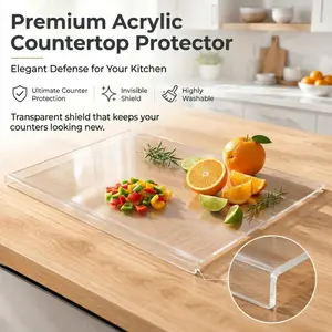 Clear Acrylic Countertop Protector Board with Raised Lip, Sleek, Non-Scratch & Hygienic Prep Surface for Kitchens