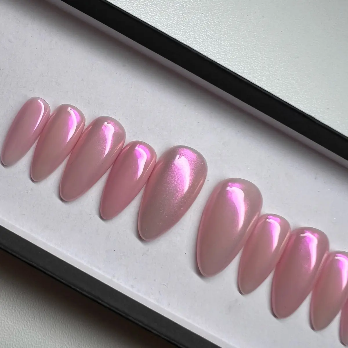 Pink Aura Chrome Nude Nails |GelX Clasy Press On Nails softgel extensions nail art apres handmade press nail charm Floral Fields
