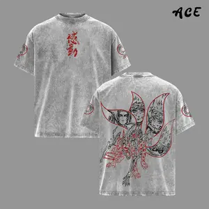 Kurama Sharingan T-Shirt – Vintage Washed Naruto Inspired Tee, Nine Tails Fox Anime Graphic Shirt, Oversized Soft Cotton Streetwear, Unisex Casual Apparel, Gift for Anime Fans