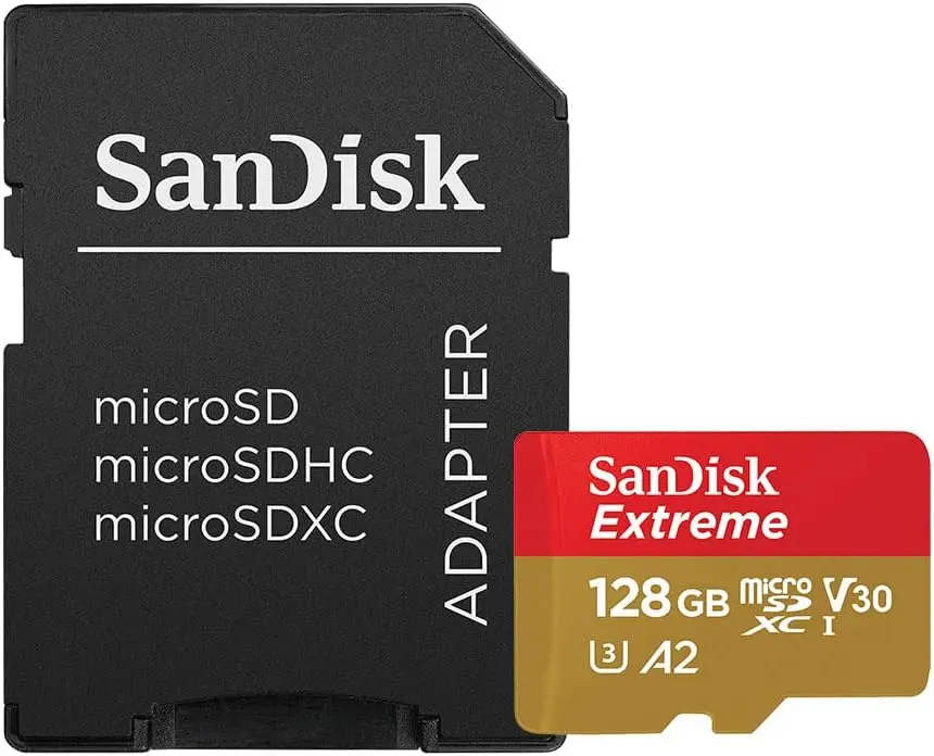 SanDisk Extreme 128GB microSDXC Card UHS-I C10 U3 V30 A2 Rated, 160MB/s Read/90MB/s Write, Durable Memory Storage with Adapter for 4K UHD Video, Action Cameras & Android Smartphones - SDSQXA1-128G-GN6MA