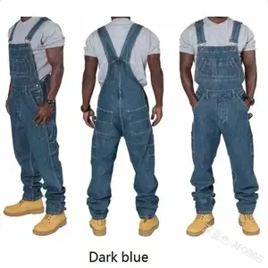 Mens Jeans Overalls Men Jumpsuit Pockets Casual Loose Long Denim Pants Straight Rompers Autumn Plus Size Punk Biker One Piece Menswear Trouser Blue Motocross