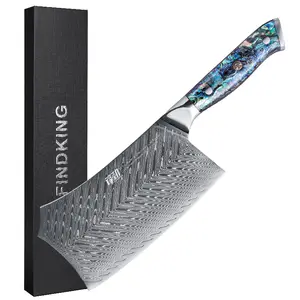 FINDKING Gorgeous Series 6.5 Inch Chopping Bone Knife, 9Cr18Mov Damascus Steel, Razor-Sharp Blade, Resin Abalone Shell Handle, Professional Kitchen Knife, Cutting Chopping Bone for Chicken Pork Spareribs Meat Vegetable,Kitchenware Chopper