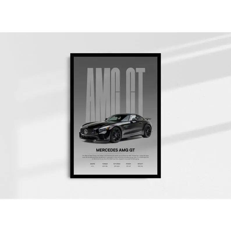 Mercedes AMG GT Car Poster, Automotive Wall Art, Product without frame