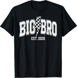 Big Bro Est 2026 New Big Brother Announcement Lightning Bolt T-Shirt Pure Cotton Graphic Tees Menswear Top: Gifts for Men & Women