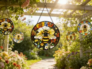 stained glass Hanging Stained Glass for Windows, 20cm/7.87inch Hand-Painted Sun Catcher Garden Hangings Mother's Day Christmas, Valentine's Day Ornaments Festival Gift