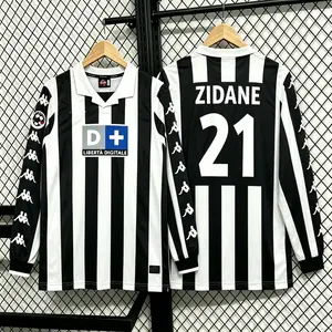 99-00 Juventus Retro 21 Black and White Striped Long-Sleeve Soccer Jersey