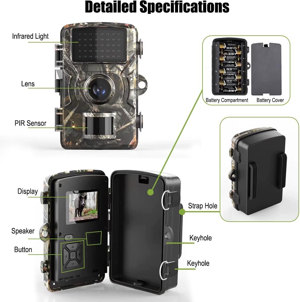 1 x Wildlife Trail Camera 1080p HD, 12MP, 2.0-Inch TFT Color Screen, 0.8S Trigger, Night Vision Technology, Motion Detect, IP66 Waterproof, Camouflage ABS Build, -20℃ to 70℃ Tolerance for Outdoor Wildlife Monitoring & Desert Use, Deserts 1 x Wildlife Trail Camera 1080p HD, 12MP, 2.0-Inch TFT Color Screen, 0.8S Trigger, Night Vision Technology, Motion Detect, IP66 Waterproof, Camouflage ABS Build, -20℃ to 70℃ Tolerance for Outdoor Wildlife Monitoring & Desert Use, Deserts