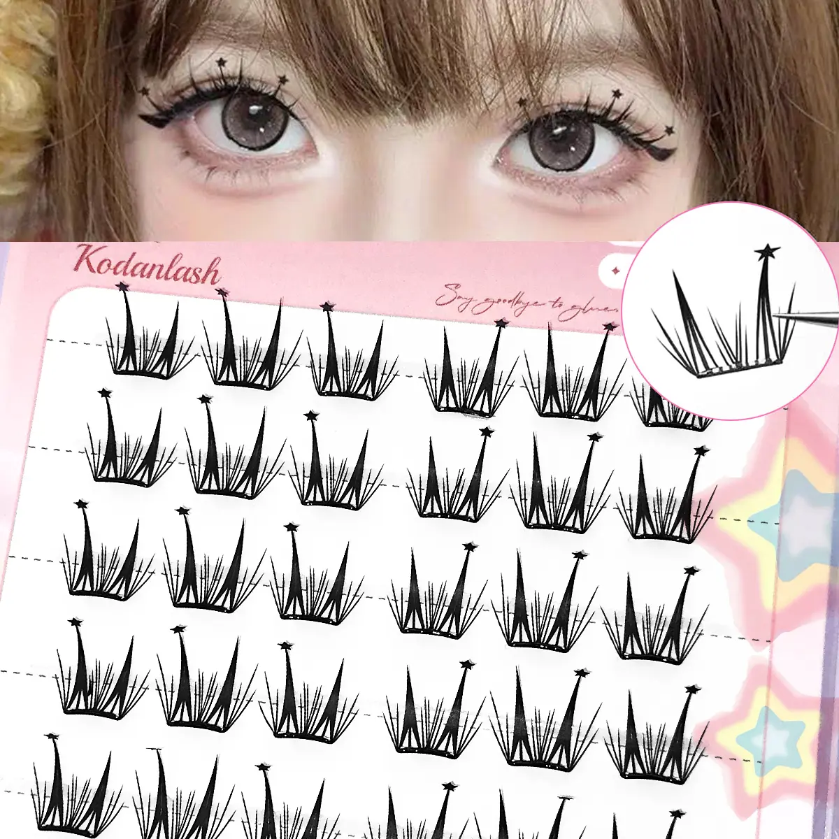36pcs C-Curl Self-Adhesive Lash Clusters, Natural Cartoon Makeup Effect, No Glue Needed, Invisible Tape - Long-Lasting, No Sticky Residue, Pre-Glued Lash Clusters, False Lash Clusters, Individual False Lashes, False Eyelashes