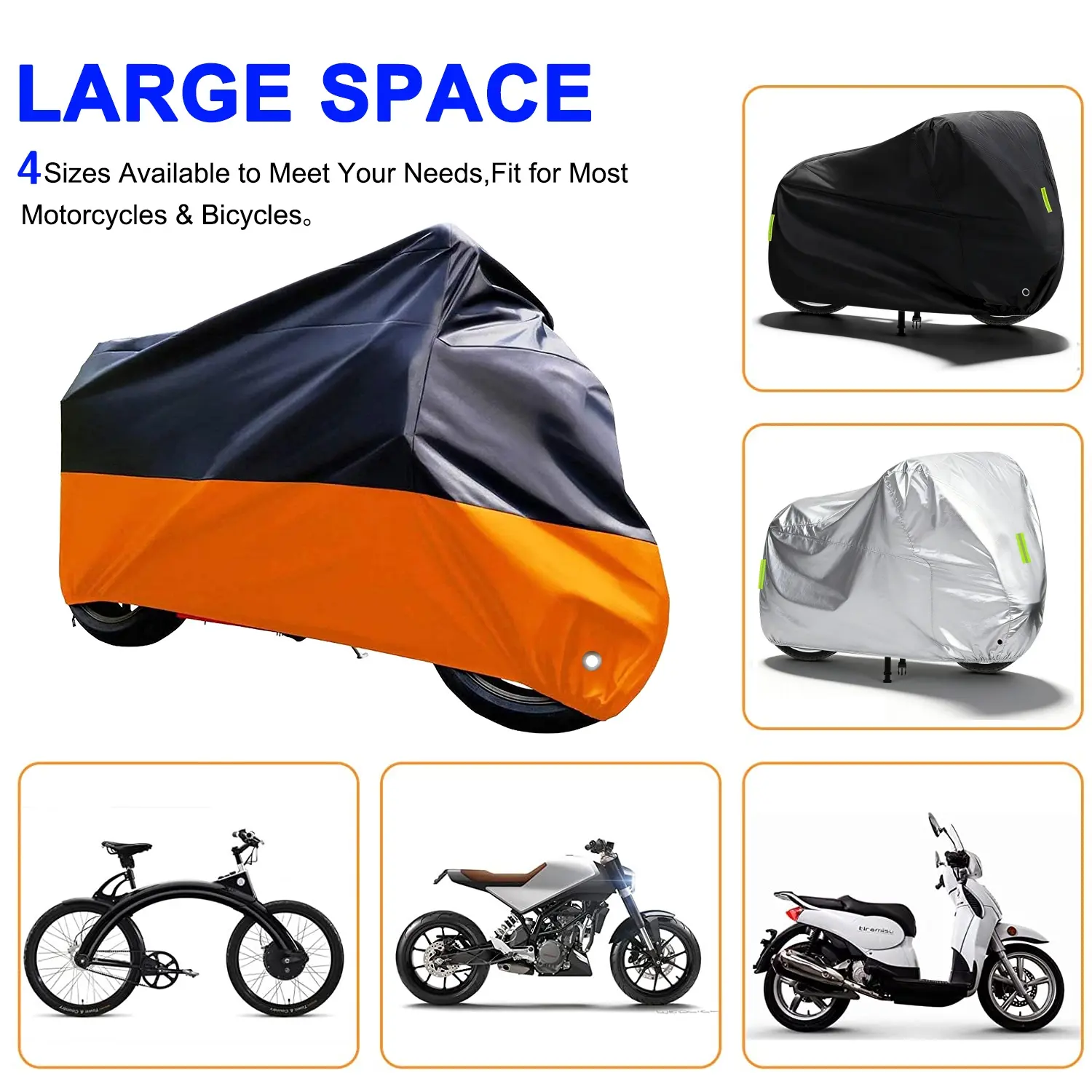 Waterproof Motorcycle Cover with Lock Hole,Anti-UV,Windproof Buckle,Dustproof,Elastic Band Fit,for Most Motorcycles and Bicycles