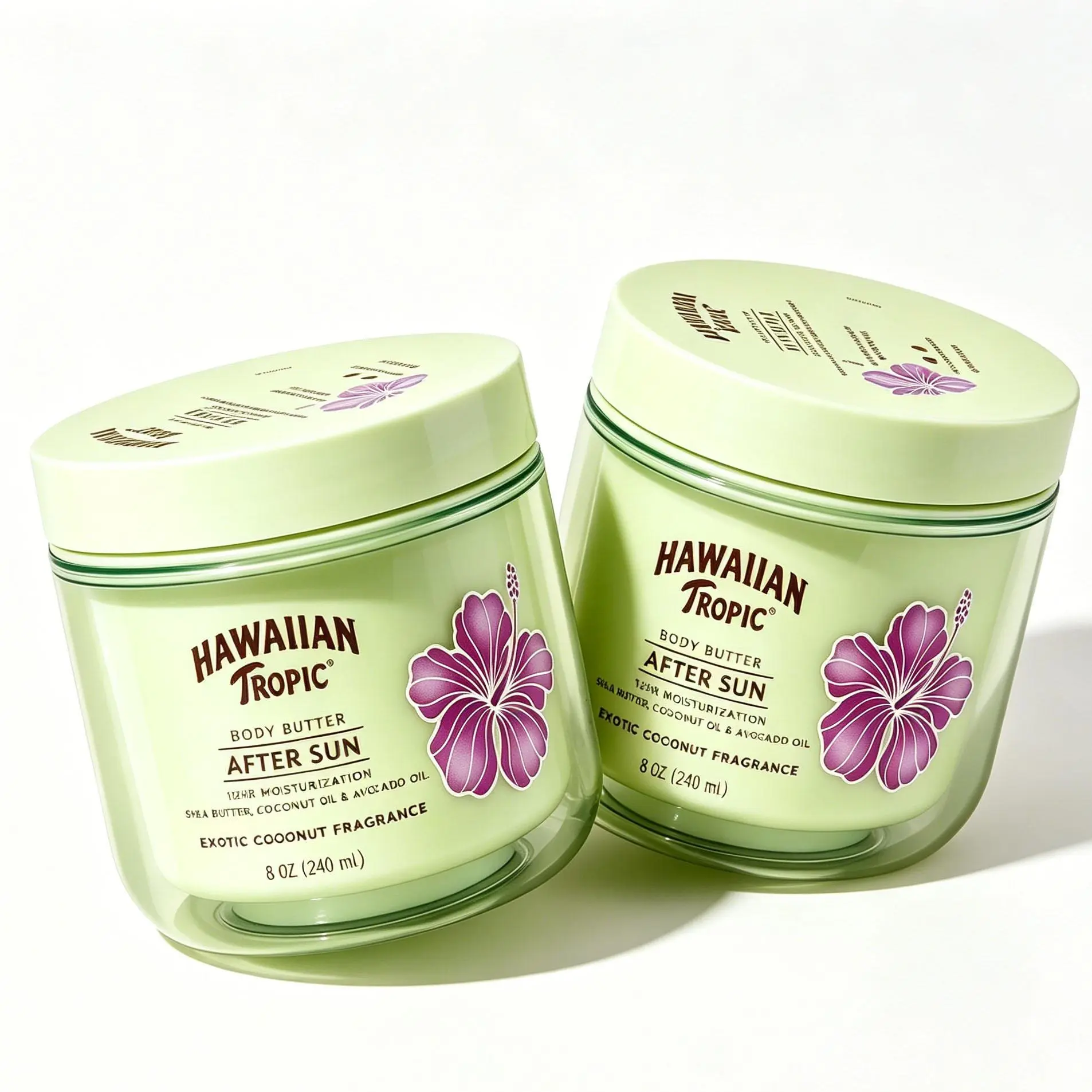 2PCS Hawaiian Tropic After Sun Body Butter with Coconut Oil, 8oz | Hawaiian Tropic After Sun Lotion, Beach Essentials, Summer Vacation Essentials, Tan Extender Lotion, Coconut Body Butter, 8oz