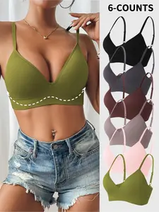 Women's Solid Wireless Bra, Comfortable Breathable Seamless Bra, Adjustable Strap Push Up Casual Lingerie for Daily Wear
