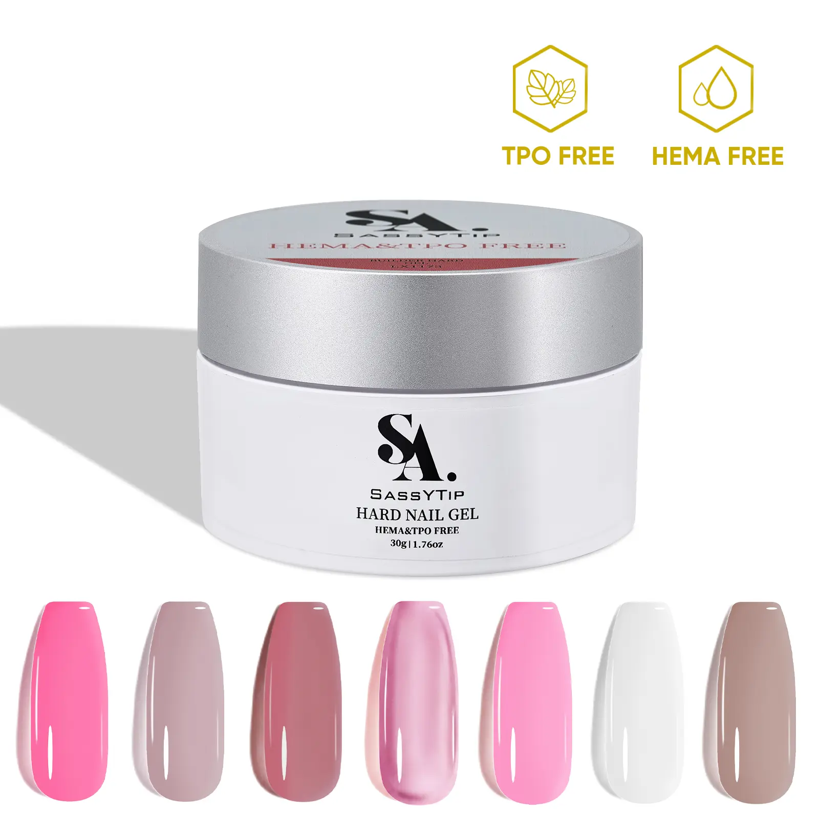 SASSYTIP Builder Nail Gel, 30g Jelly 7 Color Hard Gel for Nails Extension Gel Nail Polish Jelly Strengthener Gel Polygel Nail Art Manicure