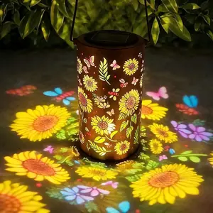 Colorful Sunflower Glow Solar Garden Lantern - Outdoor Waterproof Decorative Hanging Solar Lights, Metal Solar Powered Garden Decor for Patio, Yard, Gifts, Solar Landscape Lights
