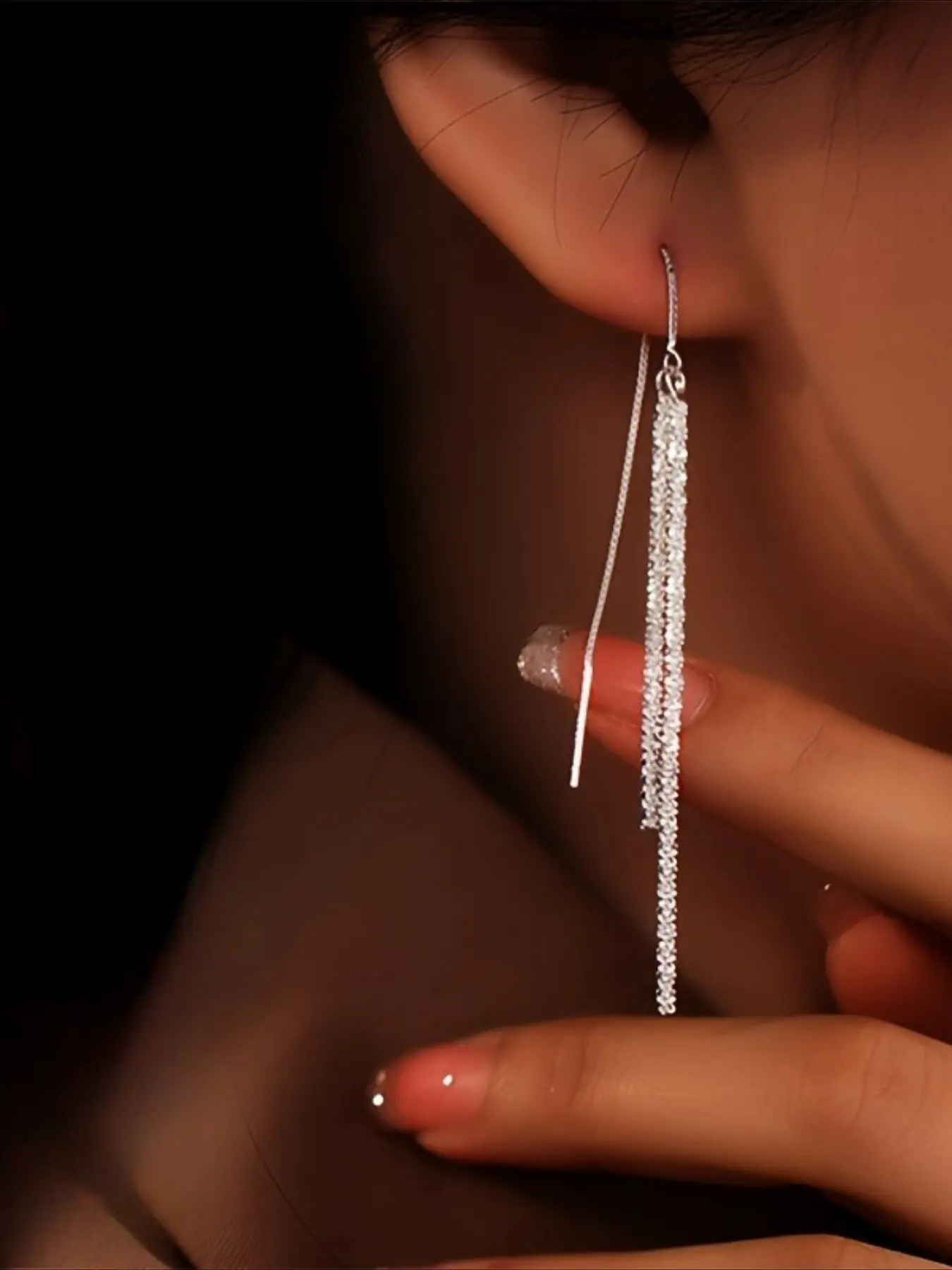 Pair of Women's Fashion Dangle Earrings Long Cauliflower Chain Tassel Ear Wire Light Luxury Ballet Style 925 Silver Suitable for Daily Wear, Parties and Holidays