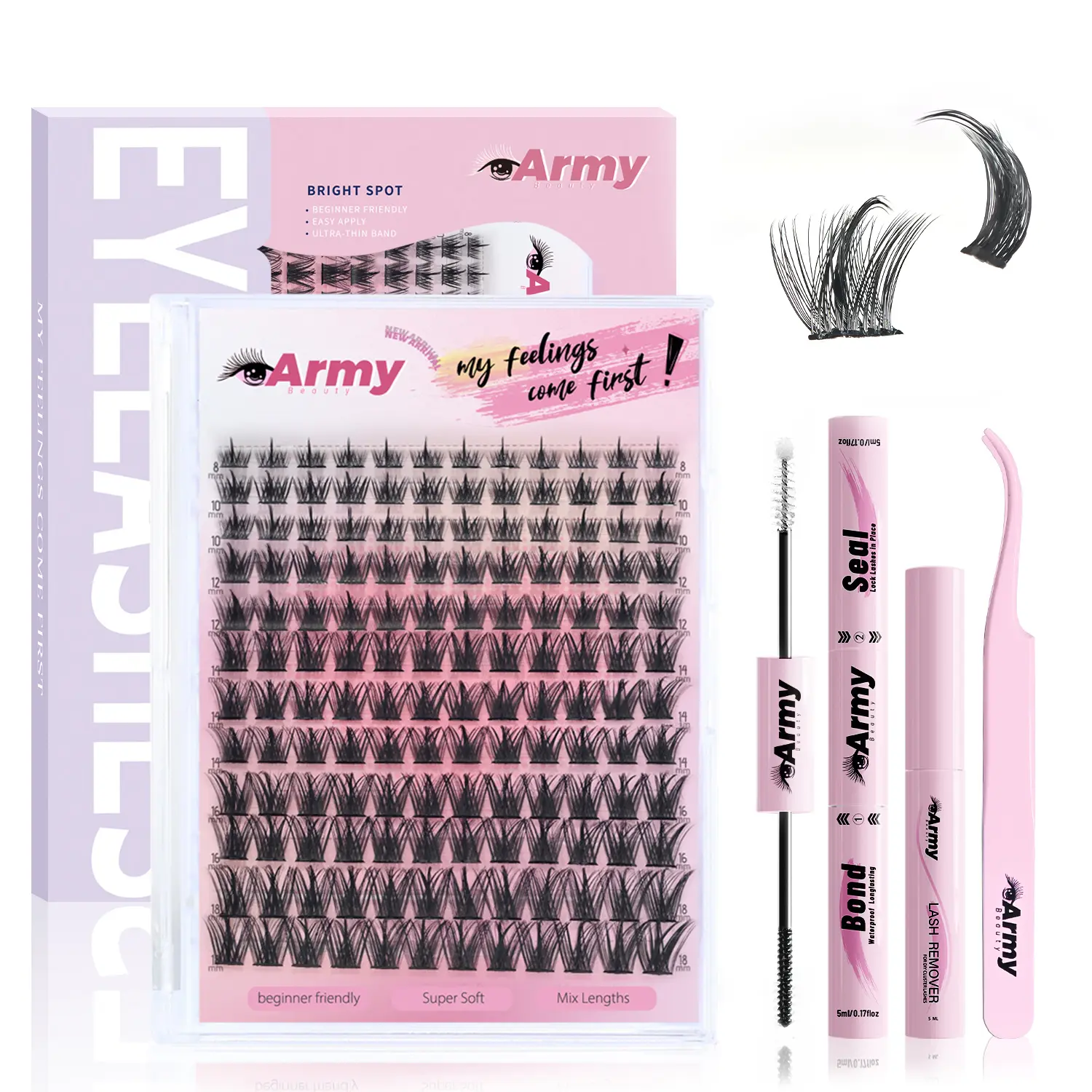 Spiky Individual Lash, 8-18mm 144Pcs D curl DIY Eyelash EXtension Kit, Waterproof&Longlasting Lash Bond+Seal+Remover+Tweezer, Anime Lashes Individual Fake Eyelashes Clusters Kit, Spicy kit
