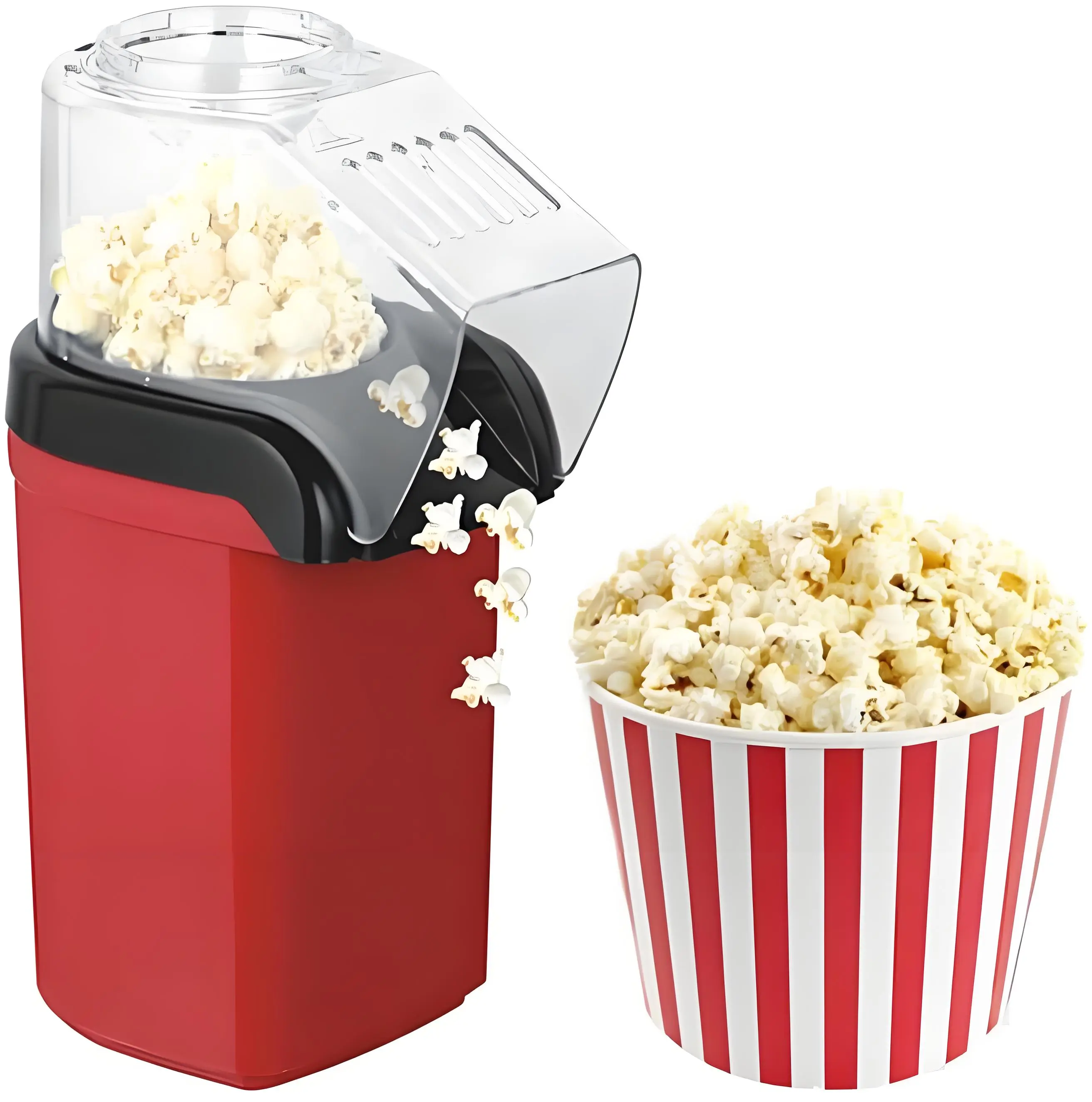Popcorn maker, household popcorn machine (1200W), kitchen appliance that heats within 1 minute without needing butter; perfect for family gatherings, birthday parties, and kitchen decor; when watching movies, popcorn is the top choice. red/black