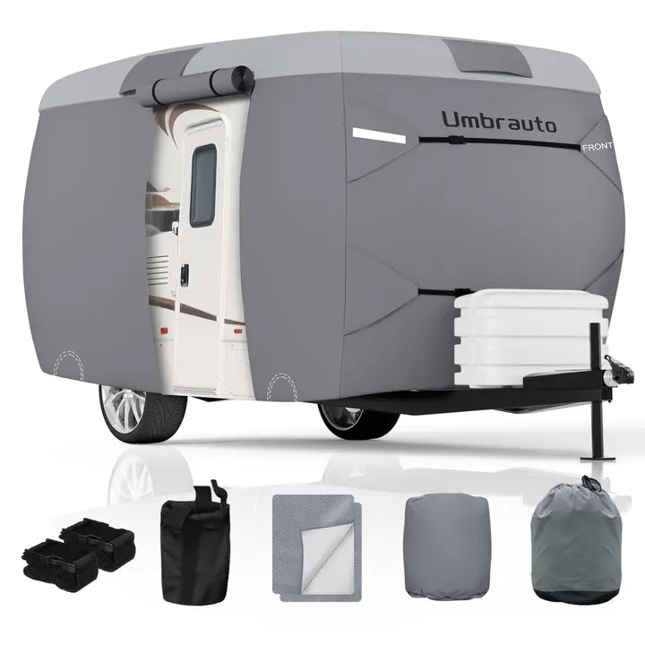 Umbrauto Fiberglass Travel Trailer Cover Trailers, Upgraded 7 Layers Top Camper RV Cover with Windproof Strap,Adhesive Repair Patches