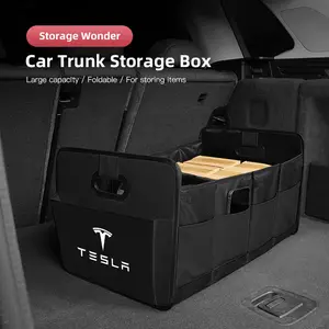 Foldable Car Trunk Leather Storage Box Waterproof Portable Auto Large-Capacity Organizer Bag Tool Accessories For Tesla Model 3 Model S Model X Model Y Cybertruck Roadster SpaceX