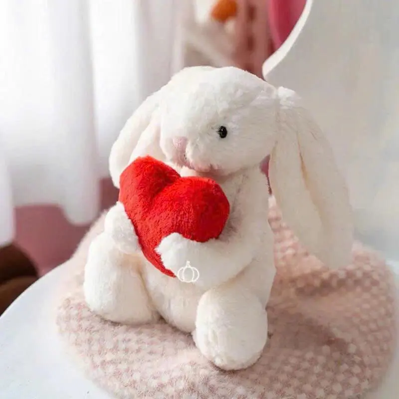 Soft Bunny Plush with Heart Romantic Valentine's Day Stuffed Toy Ideal for Cuddling Play and Gift Giving