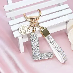 sparkly birmans key chain White Initial Letter Keychain Gift for Women Girls Bling Sparkly Cute Backpack Car Key Accessories Lanyard