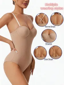 Women's Bodysuit with Detachable Straps, Adjustable Shoulder Straps, Waist Cincher, Transparent Straps, Bridal Gown Underwear, Shapewear, Smooth