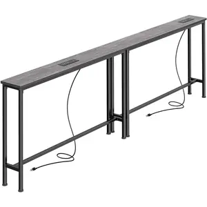 78.8 Inch Narrow Console Table with Outlet, Sofa Table Set of 2, Behind Couch Table, Long Entryway Tables with Charging Station, for Living Room, Charcoal Gray