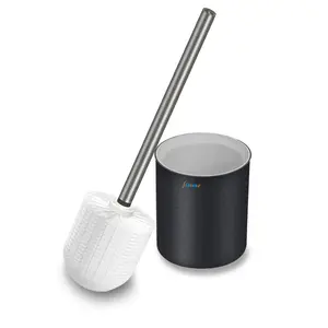 FIESONO 2-in-1 Toilet Brush Set with Soft Bristle Head & Stainless Steel Holder Wall Mountable or Floor Standing Essential Cleaning Supplies and Tools Perfect Bathroom Accessories & Household Items decor