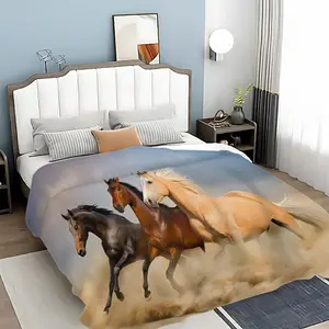 Horse Pattern Flannel Blanket, 1 Count Soft Warm Throw Blanket, Lightweight Warm Napping Blanket for Bed, Sofa, Camping, Picnic & Travel, Animal Blankets