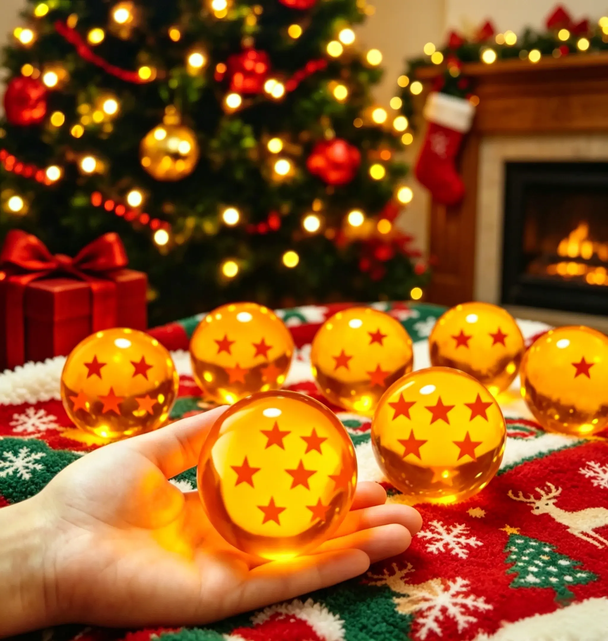 Xmas Holiday Gift 43mm 7-Star Pattern Crystal Ball Set, Clear Acrylic Resin Collectible Figurine with Premium Gift Box, Perfect for Christmas Decor & Anime Fans Collection statue