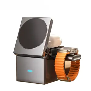 3-in-1 Foldable Wireless Charging Station, Magnetic Fast Charger for Phone, Watch & Earbuds, Portable Travel Desktop Charging Dock for Multiple Devices