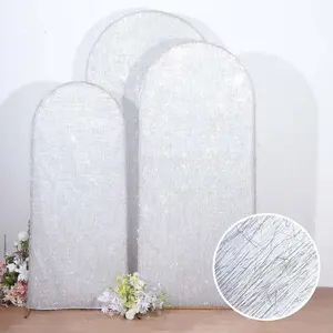 Set of 3 Silver Metallic Fringe Chiara Backdrop Stand Covers, Fitted Covers For Round Top Wedding Arches 5ft, 6ft, 7ft