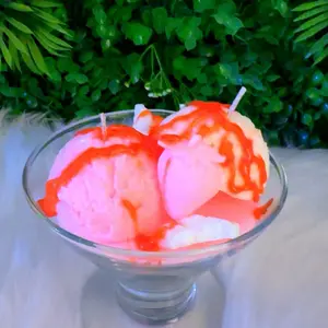 Ice Cream Strawberry Candle  This candle looks so delicious & smells amazing  Handmade with a creamy whipped topping and sweet strawberry vibes  Perfect for room decor, gifts & cozy moments ️