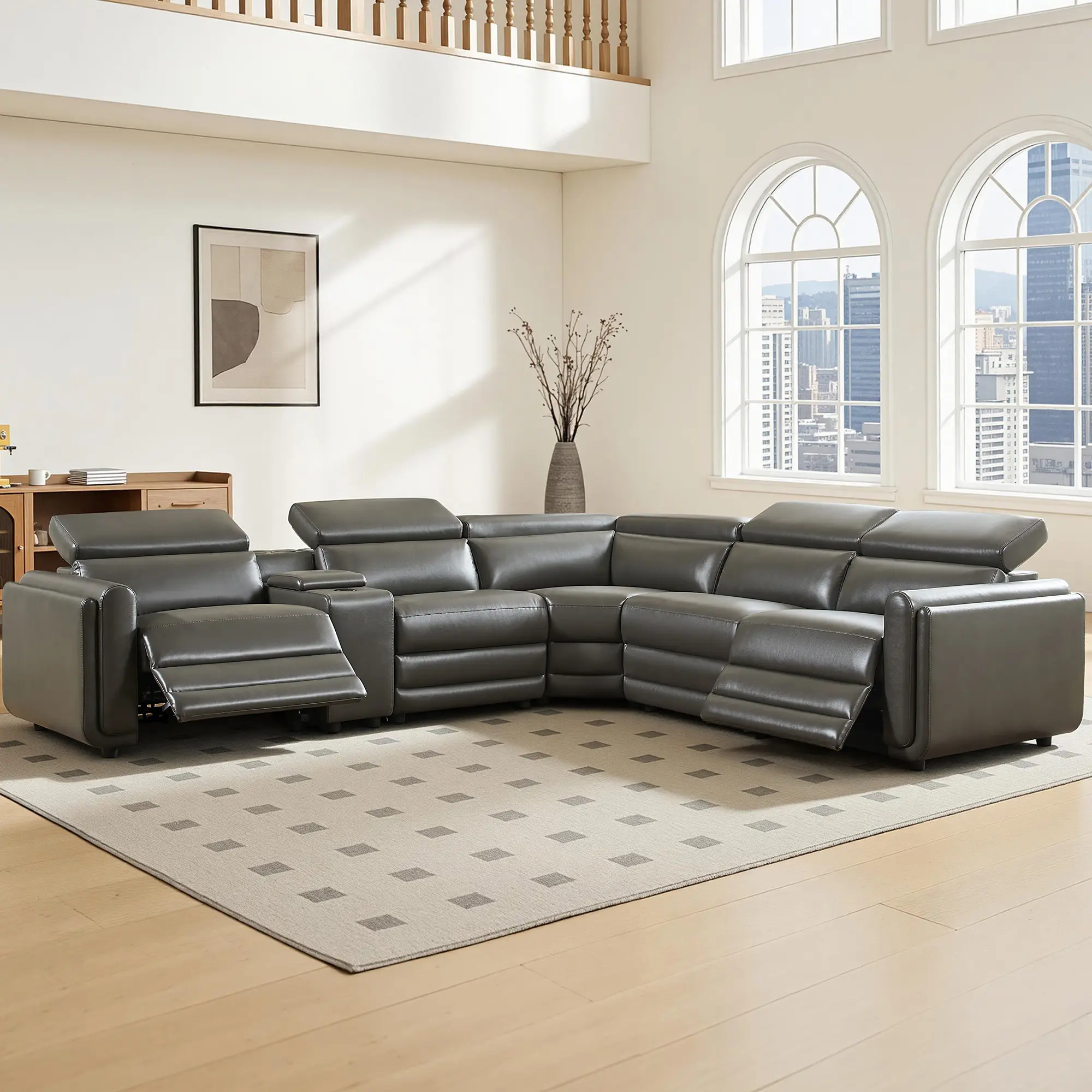 [Ships in Multiple Boxes] ALBOTT Power Recliner Sofa, Leather Sectional Couch for Living Room, 3 Bluetooth Speakers & Hidden Storage, Modern L Shaped Reclining Couch with 6 Charging Ports