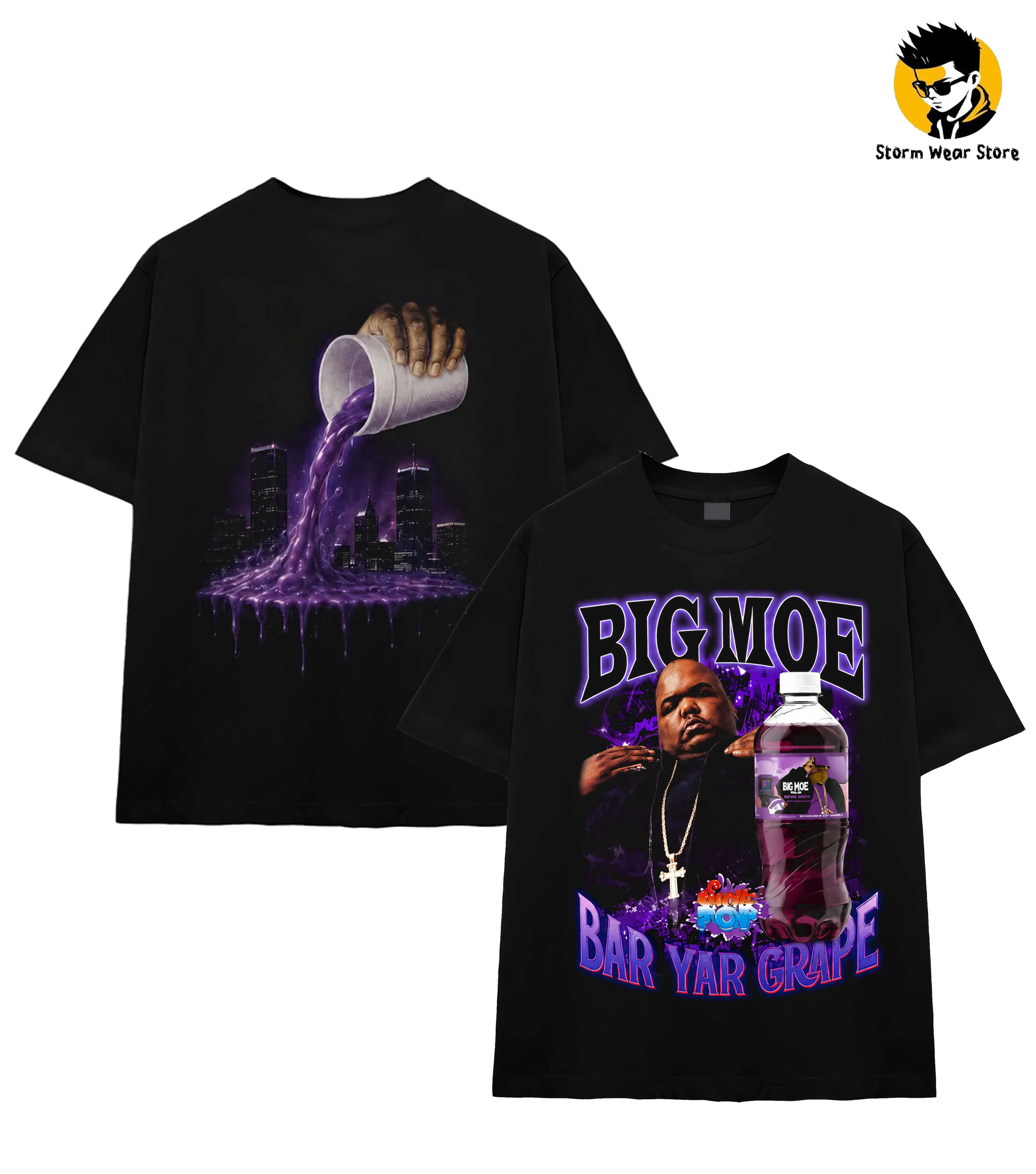Storm Music Store Big Moe Heavy Cotton Unisex Graphic T-Shirt, Houston Texas Screwed Up Click DJ Screw 713 Crewneck Tee, Hip Hop Merch, Vintage Streetwear Graphic T-Shirt  Clothes