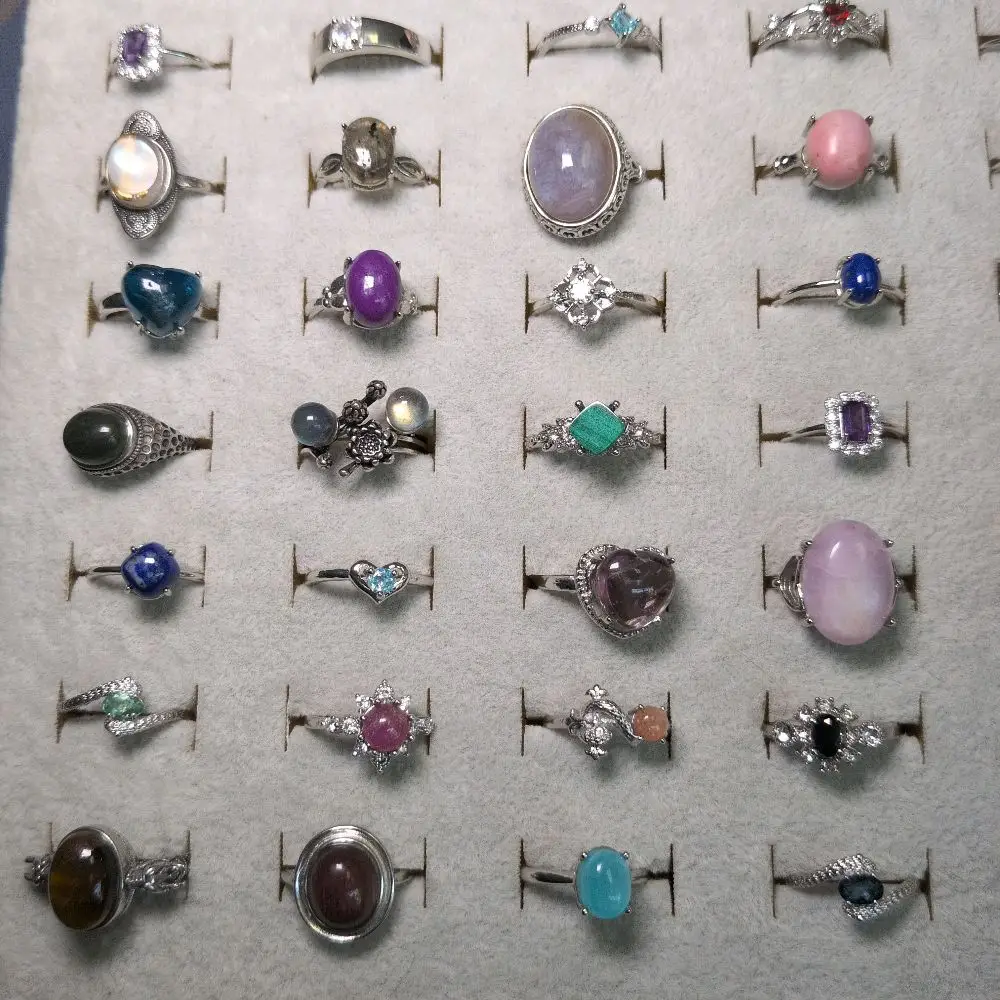 Crystal Silvered Copper Adjustable Rings Live and Post Claims Only