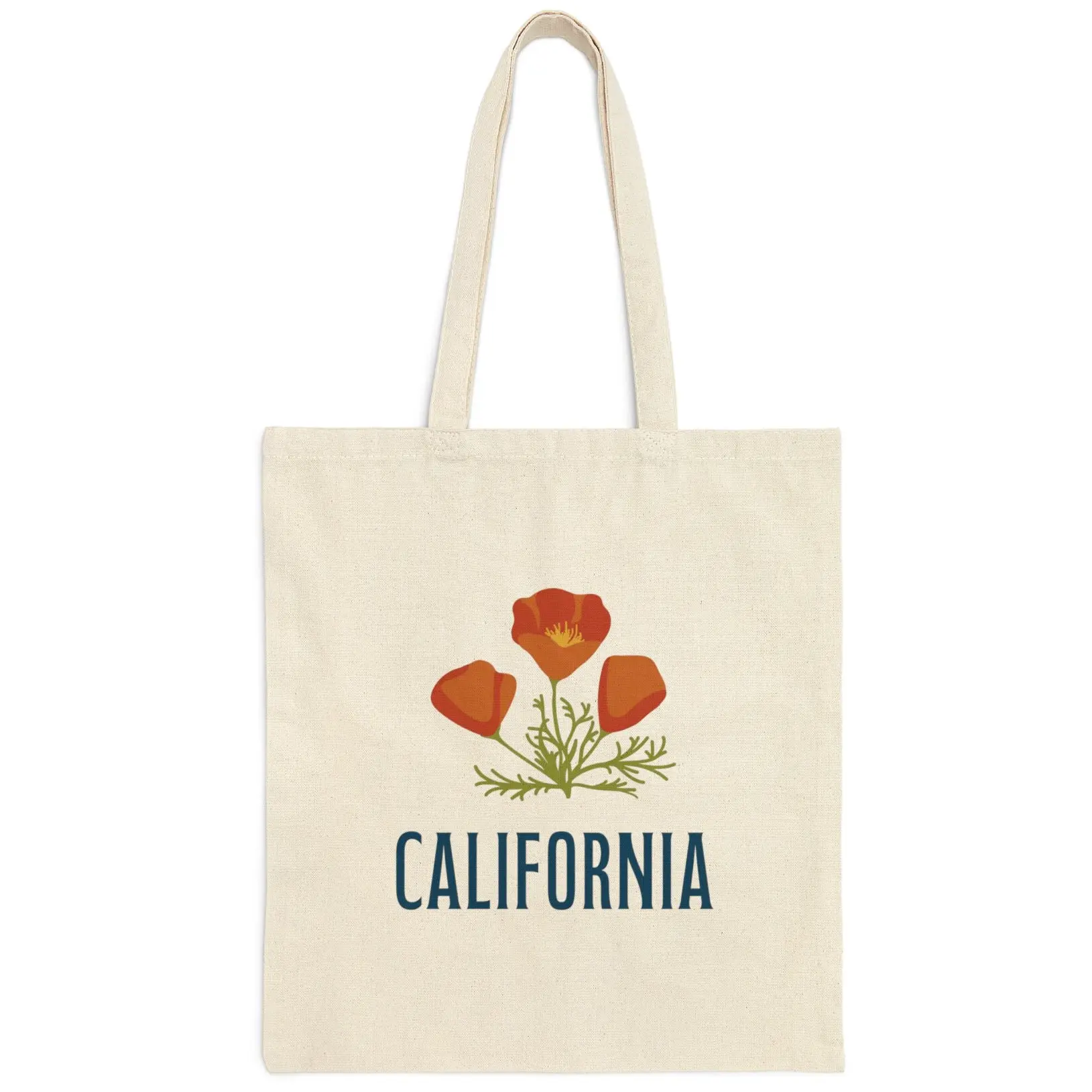 California Tote Bag, California Golden Poppy Tote, Cotton Canvas Bag, trendy tote, artsy bag, gift for mom