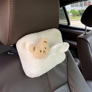 1pc Plush Bear Decorative Car Tissue Box, Cute Animal Design Paper Towel Holder, Adorable Car Accessory for Vehicle Interior, Tissue Dispenser