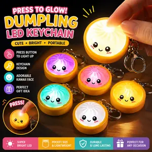 Cute Light Up Bao Bun Keychain - Click Button LED Keyring, Stress Relief Fidget Toy, Kawaii Bag Charm Gift