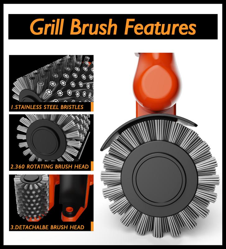 LFMUFNO Electric Grill Brush, Safe BBQ Brush for Grill & Heavy Duty BBQ Grill Brush with Stainless Steel,Safe Grill Accessories,Stainless Grill Grate Cleaner,Charcoal Grill - Gifts for Grill Men/Dad (Red)
