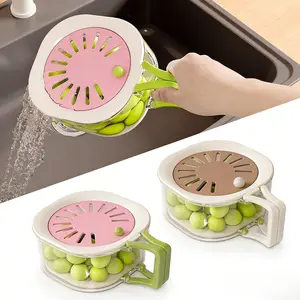 2-in-1 Draining & Preservation Basket with Strainer & Lid - Multifunctional Vegetable Drainer & Fridge Storage Container, Foldable Handle Produce Saver for Kitchen, Camping, FoodStorage