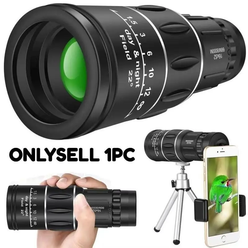 16x52 Single-Eye Dual-Focus Optical Zoom Telescope, Portable Telescope, Clear Day and Night Vision, Waterproof Design, Wide-Angle Field of View, Monocular Telescope