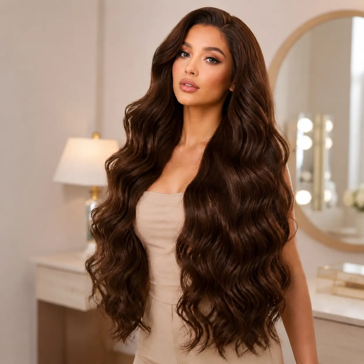 13x6 Chocolate Brown HD Lace Front Wig - 28in Body Wave, 100% Futura Premium Synthetic, Pre-Plucked, Glueless Wigs, Lightweight, Beginner-Friendly, for Black Women, Lace Front Hair, Brown Straight Compatible, Selfies-Ready, Everyday/Party Wear, Wig