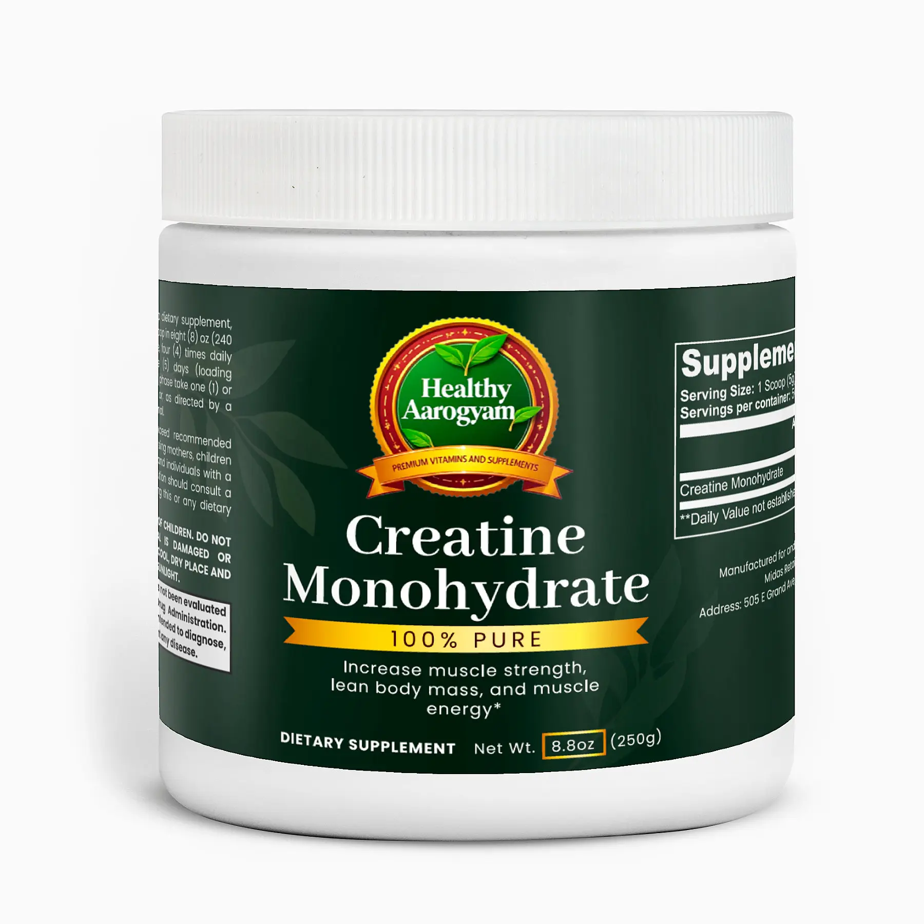 Healthy Aarogyam Creatine Monohydrate 100% Pure 250g Unflavored Supports Exercise Performance & Muscle Strength Fitness Supplement for Adults
