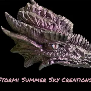 Stormi Summer Sky Creations Large Epoxy Resin Dragon Head Purple Metallic Finish Collectible Statue