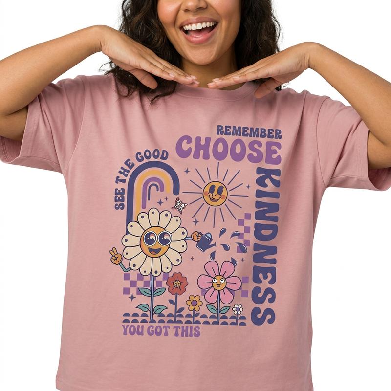 Choose Kindness Retro Graphic Tee Women Plus Size Groovy Floral Positivity Shirt