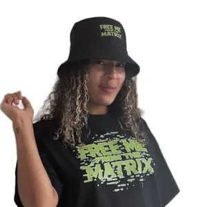 Free Me from the Matrix Bucket Hat - Black with Green Text Design Inspired by Iconic Message