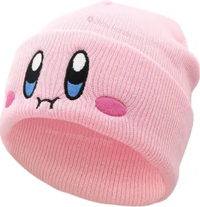 Kid-by Beanie Cute Anime Hat Kawaii Accessories Beanie Slouchy Embroided Face Knit Hats for Adult