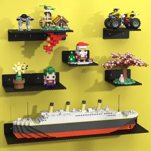 12-Pack Floating Shelves for Wall Compatible with Lego Building Bricks, 5x5.5inch Dual‑Sided 16x17 Studs for Toy Brick Storage and Display, ABS Display Shelves for Room Decor, Black