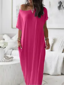 Women's Loose-Fit Casual Dress, Round Neck Short Sleeve Comfortable Home Wear Loungewear, Elegant Victorian Style for Fall Winter Season